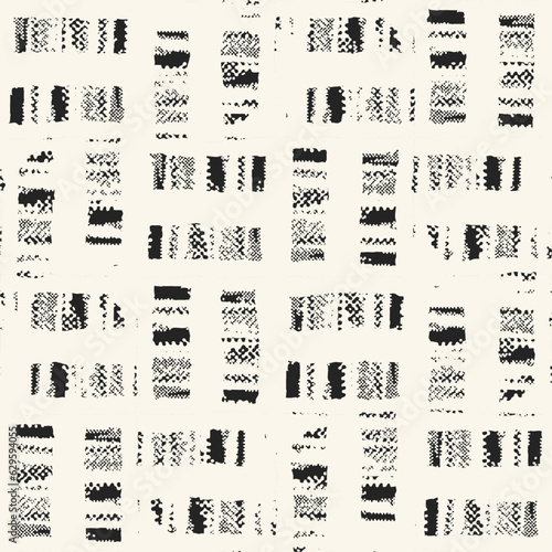 Monochrome Washed-Out Canvas Effect Textured Checked Pattern