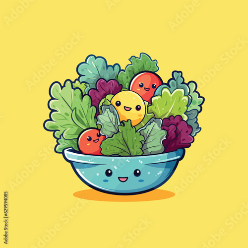 salad cool colors kawaii clip art illustration for menu, poster, web