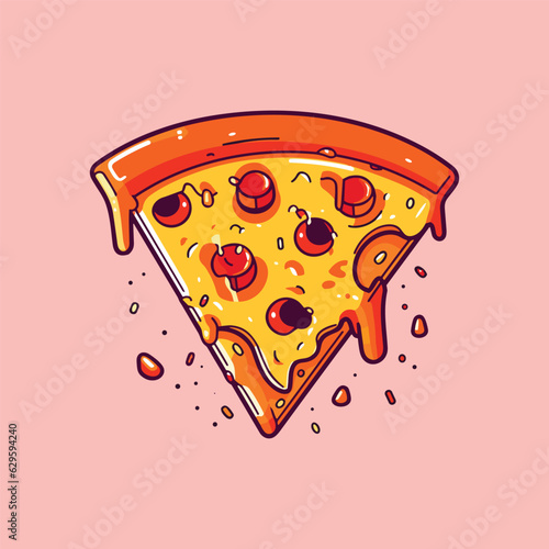 pizza slice vector illustration. clean line and cool color clip art for menu, poster, web