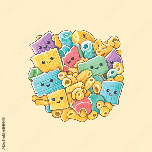 pasta cool colors kawaii clip art illustration for menu, poster, web