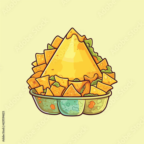nachos cool colors kawaii clip art illustration for menu, poster, web