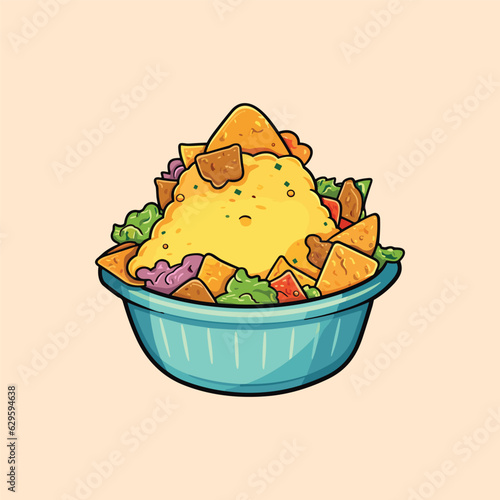 nachos cool colors kawaii clip art illustration for menu, poster, web