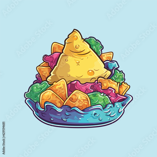 nachos cool colors kawaii clip art illustration for menu, poster, web