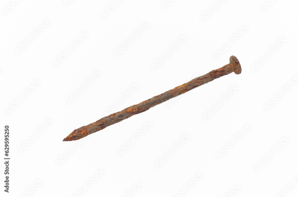old and rust nail on white background closeup old and rust nail on white background closeup
