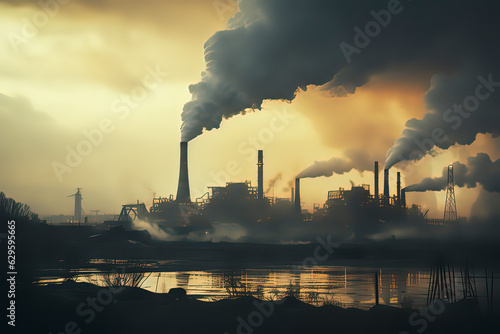 The environment is pollution-free, and the chimney of the power plant emits thick smoke. AI technology generated image © onlyyouqj