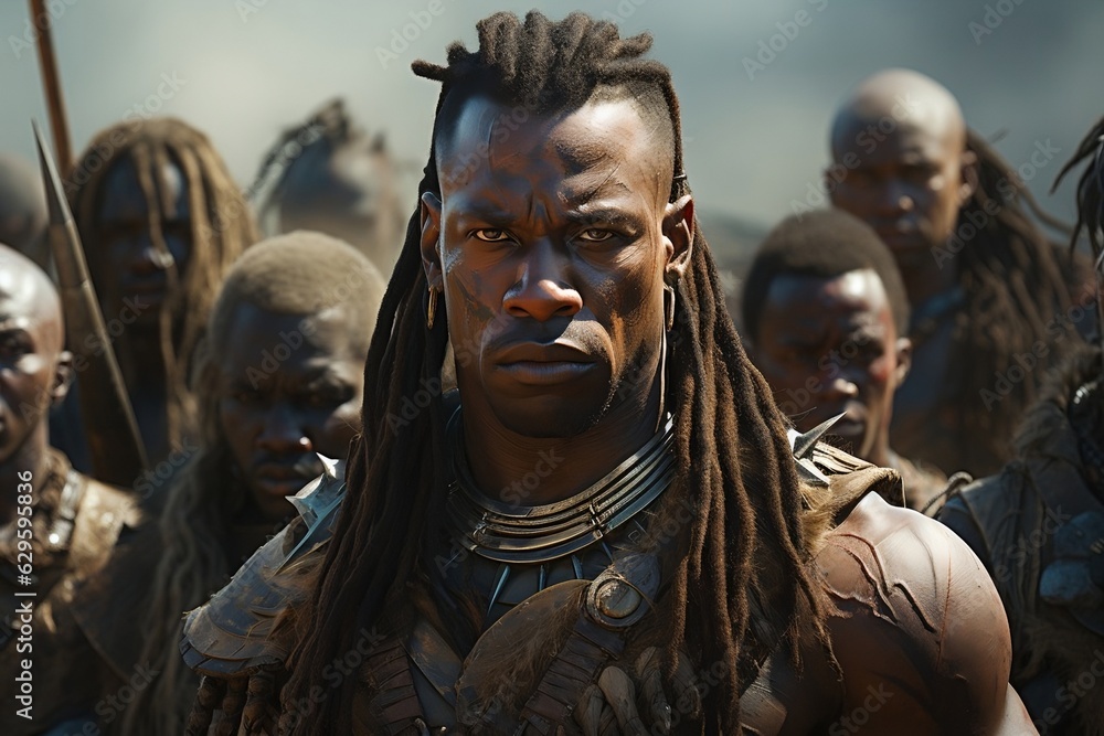 portrait of black african person looking at camera in his tribe
