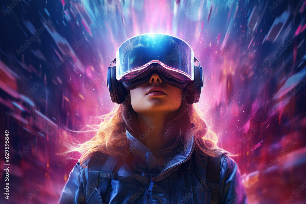 Person using vr glasses and technology future background. Generative ai. Person using vr glasses and technology future background. Generative ai.