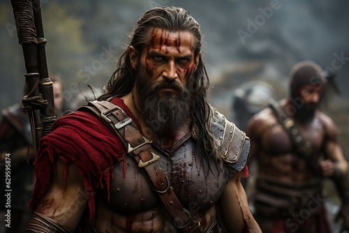 Canvas-taulu portrait of fantasy viking futuristic warrior looking at camera