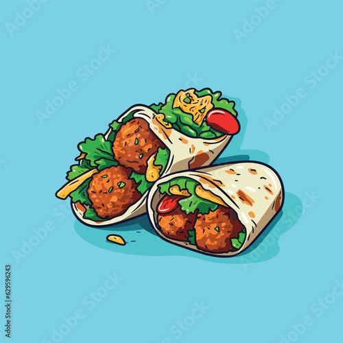 falafel wrap vector illustration. clean line and cool color clip art for menu, poster, web