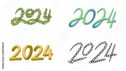 Happy New Year 2024 set  Number design template isolated on white background   Greeting banner template  Vector illustration EPS 10