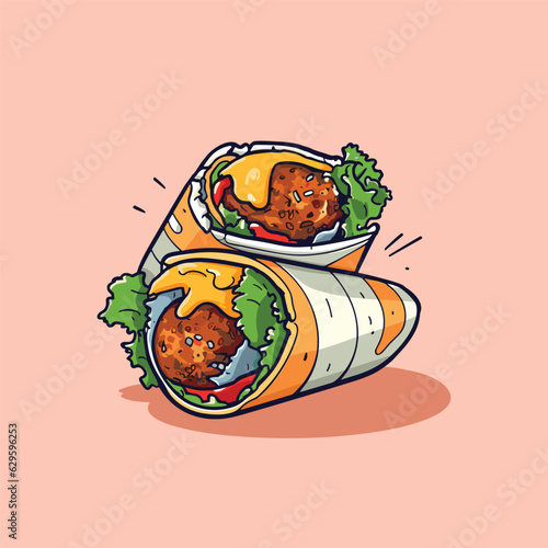 falafel wrap vector illustration. clean line and cool color clip art for menu, poster, web
