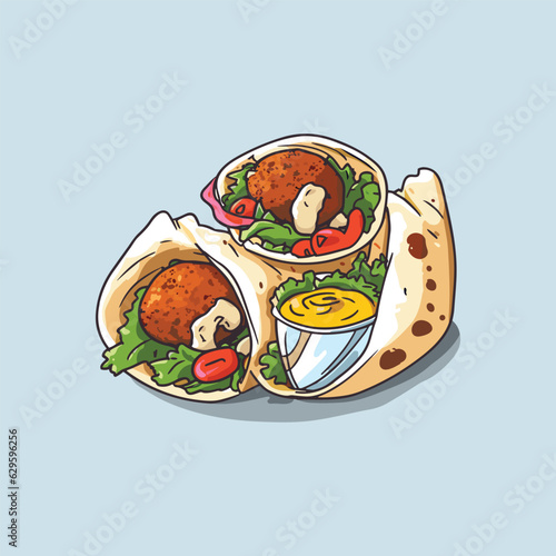 falafel wrap vector illustration. clean line and cool color clip art for menu, poster, web
