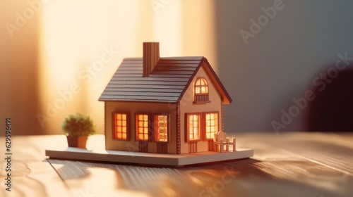 House miniature on wood table for real estate agent offer house, property insurance and security, affordable housing concepts.