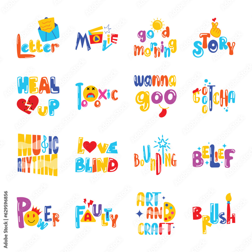 Pack of Expressive Slang Words Flat Stickers 

