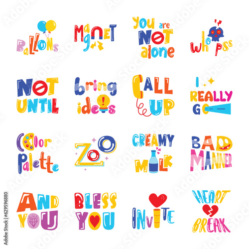 Trendy Bundle of Daily Life Words Flat Stickers 

