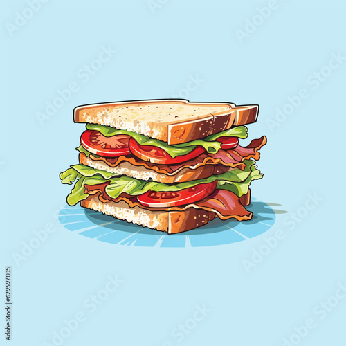 blt sandwich vector illustration. clean line and cool color clip art for menu, poster, web