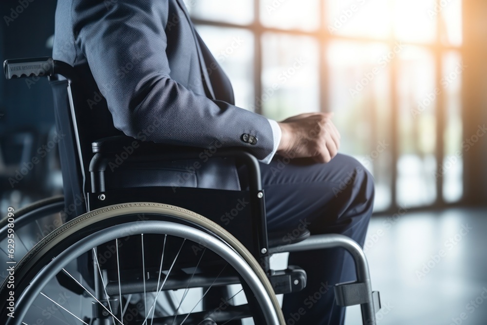 Businessman in Wheelchair Office Building. Promoting Tolerance, Acceptance, and Inclusive Employment Businessman in Wheelchair Office Building. Promoting Tolerance, Acceptance, and Inclusive Employment