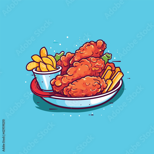 chicken tenders vector illustration. clean line and cool color clip art for menu, poster, web
