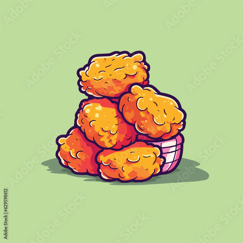 chicken nuggets vector illustration. clean line and cool color clip art for menu, poster, web