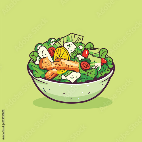 chicken caesar salad vector illustration. clean line and color clip art for menu, poster