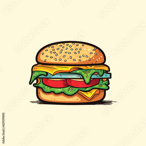cheese burger vector illustration. clean line and cool color clip art for menu, poster, web