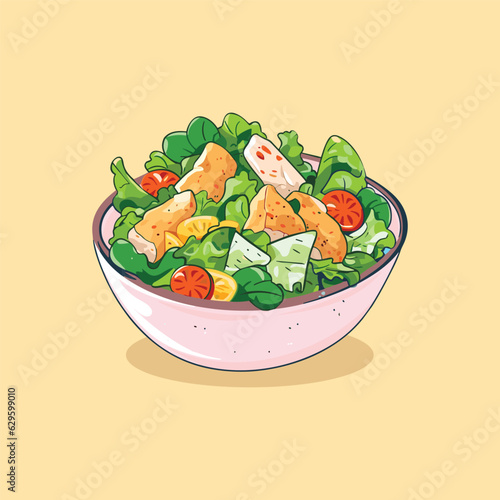 chicken caesar salad vector illustration. clean line and color clip art for menu, poster
