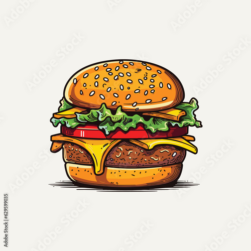 cheese burger vector illustration. clean line and cool color clip art for menu, poster, web