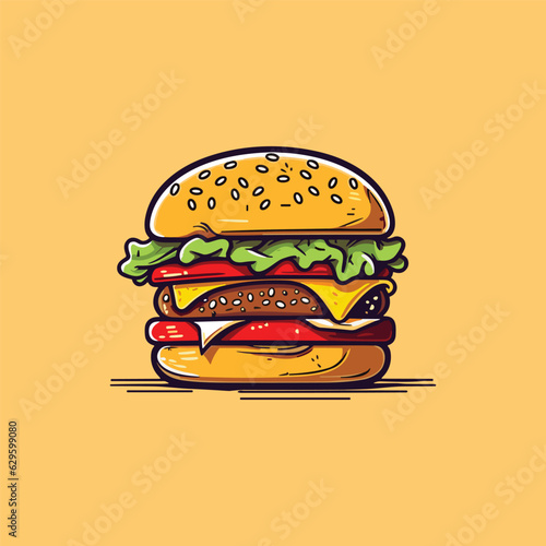 cheese burger vector illustration. clean line and cool color clip art for menu, poster, web
