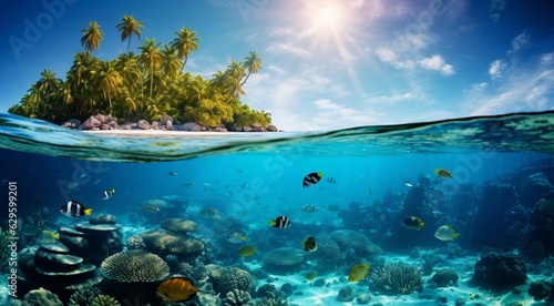 tropical blue sea scene, blue water in the sea, tropical ocean, oceanic scene © Gegham