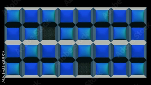 Schermo digitale con piastrelle quadrate 3D lumonose in posizionamento con movimento casuale photo