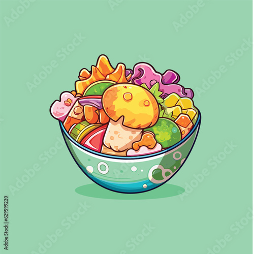 ceviche cool colors kawaii clip art illustration for menu, poster, web