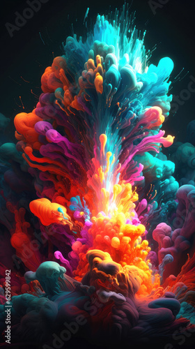 Magical multicolored smokes, cloud, or color fog on a black background, Abstract verticalbanner Generative Ai