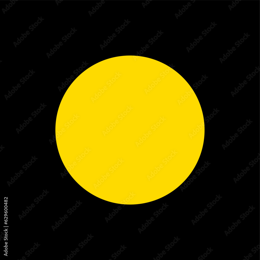 Yellow dot on black background. Isolated yellow dot.