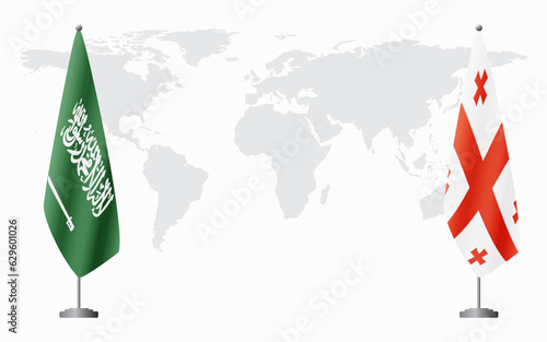Saudi Arabia and Georgia flags for official meeting