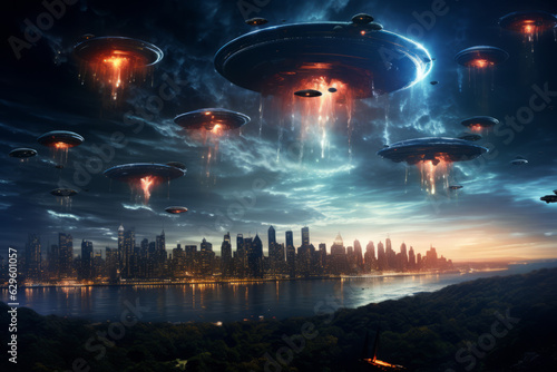 Photo UFO alien invasion on Earth
