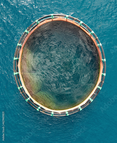 Aerial drone view of a fishing farm, Mahebourg, Mauritius, Indian Ocean. photo