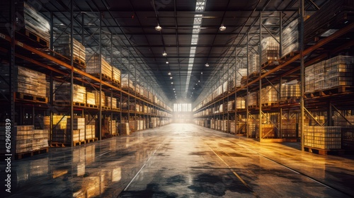 Industrial storage and stock room. Inside the modern warehouse. Storehouse interior.