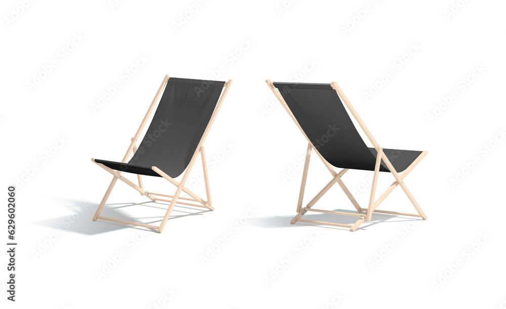 Fototapeta premium Blank black folding beach chair mockup, side and back view
