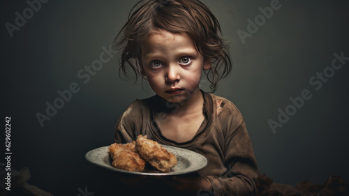 Hungry  starving  poor little child looking at the camera