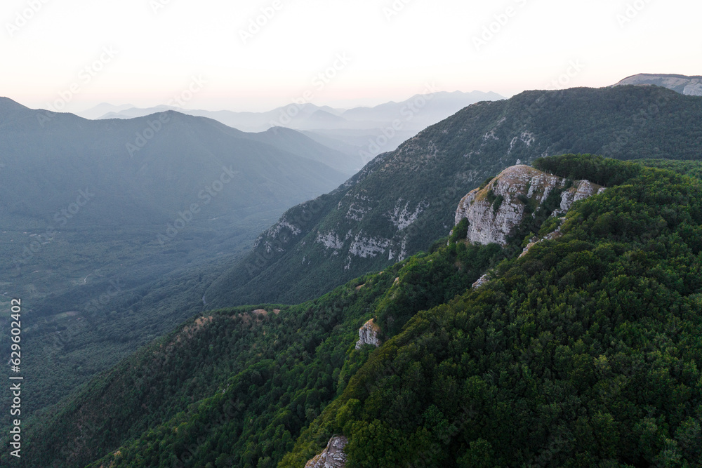Aerial view of Mount Terminio peak at sunset, Serino, Campania, Avellino, Italy. Aerial view of Mount Terminio peak at sunset, Serino, Campania, Avellino, Italy.