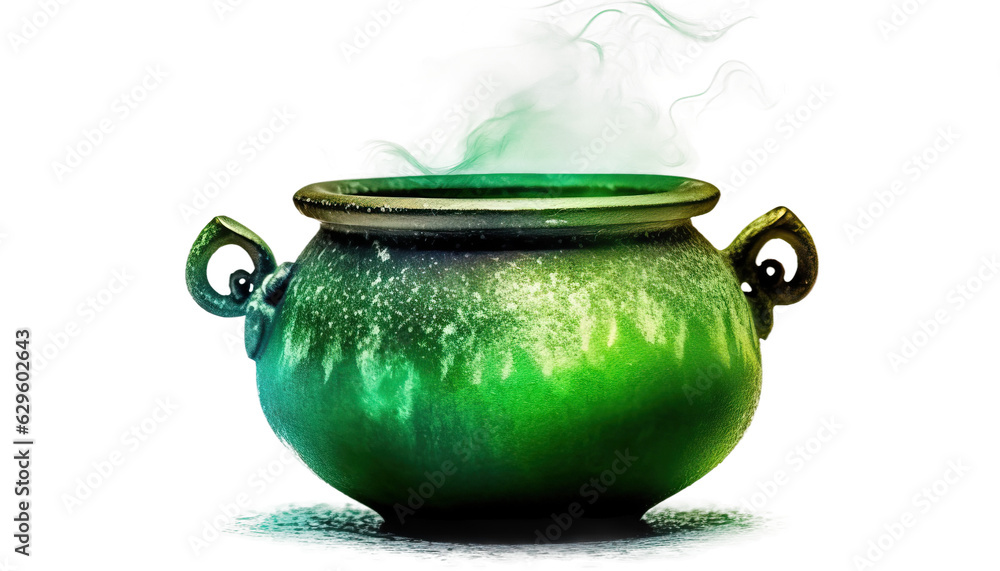 Cauldron with bubbling green potion, emitting eerie smoke, Halloween