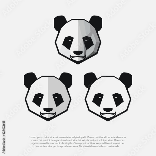 Low poly, polygonal panda head logo set, black and white isolated background, Premium design collection - Vector Illustration