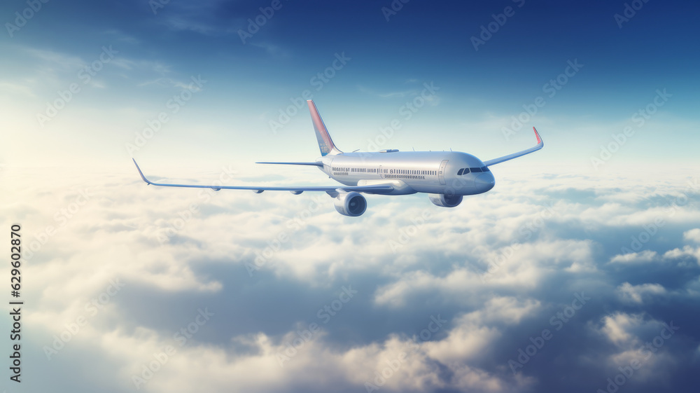 Obraz premium Passengers commercial airplane flying above clouds