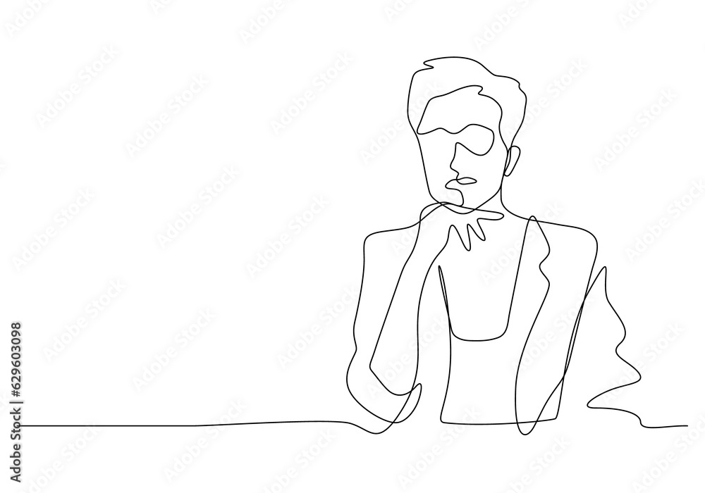 continuous line drawing of short hair woman leader hand on chin pose business concept continuous line drawing of short hair woman leader hand on chin pose business concept