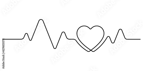 Schilderij op canvas romantic minimalism heartbeat pulse in continuous line drawing - symbol of love