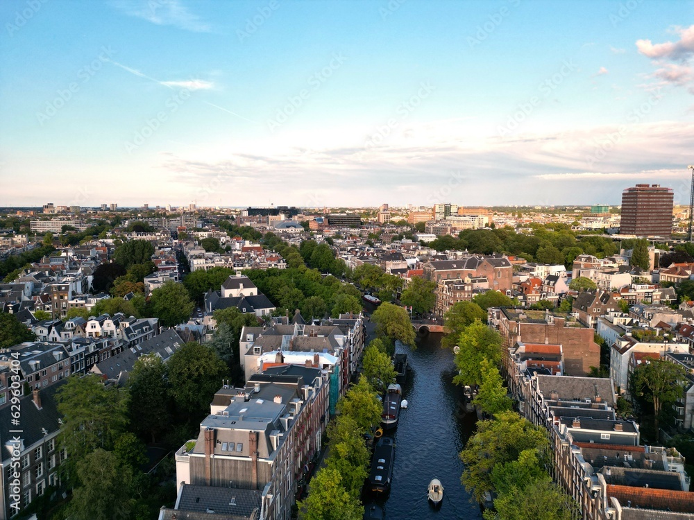 Canal in Amsterdam, trees, sky, clouds, old buildings, architecture, Netherland, view, landscape