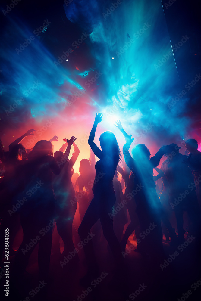 Silhouette of people dancing on a dance floor - obrazy, fototapety, plakaty 