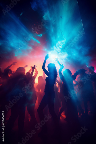 Billede på lærred Silhouette of people dancing on a dance floor