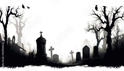 Creepy graveyard with tombstones and eerie lighting, a haunted setting,Halloween graveyard, haunted cemetery, spooky tombstones, eerie ambiance, Halloween concept