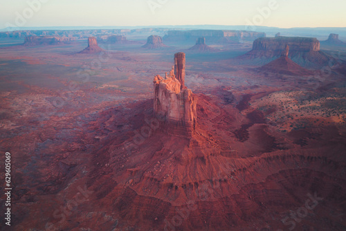 Aerial view of famous Monument Valley at sunset, Utah, United States.